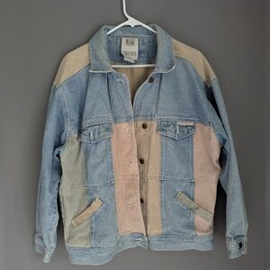 Vintage together 100% cotton denim color patch jacket size large. Patchwork